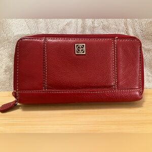 Giani Bernini Red Softy Leather Banker Double Zip Around Wallet
